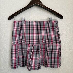 Plaid Mini Skirt Pink Gray Pleated